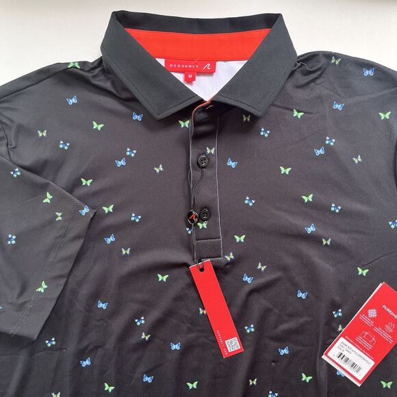 Other - New Redvanly Black with Butterflies Fullerton Polo Golf Shirt Mens M‎